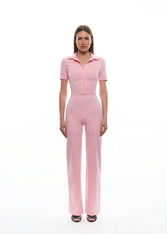 Комбінезон рожевий з коротким рукавом